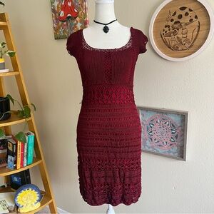 burgundy crochet mini dress 🍷